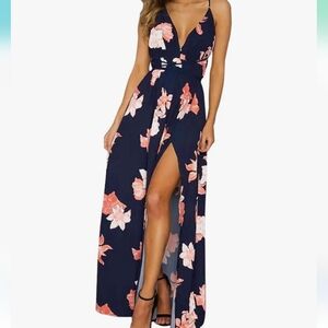 Simple Navy and Peach Dress